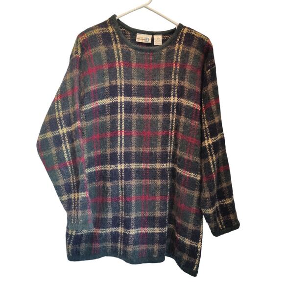 Vintage Paul Harris Designs Sz L Mohair Blend Green Plaid Oversized Sweater - Picture 1 of 6
